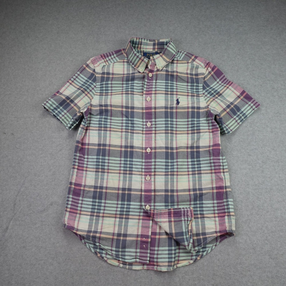 Polo Ralph Lauren Shirt Boys M 10-12 Multicolor Plaid Short Sleeve Button Down